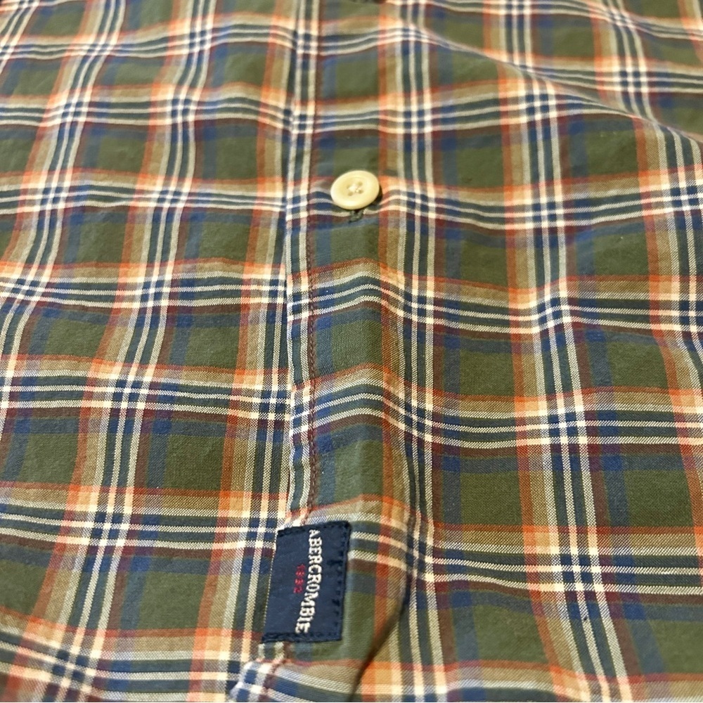 Vintage Abercrombie & Fitch Green & Orange Plaid Men's Button Down Shirt - Picture 4 of 5